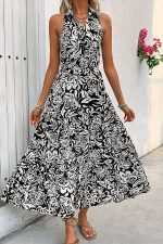 Fashion Floral Printed Halter Neck Maxi Dress - Image 5