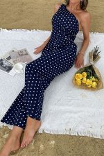 One Shoulder Dots Print Jumpsuit - Image 2