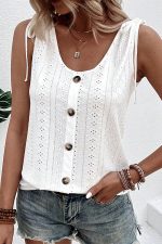Solid Color U Neck Drawstring Casual Tops