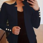 Solid Open Front Blazer, Casual Long Sleeve Button Blazer For Office & Work, Women's Clothing - Image 9