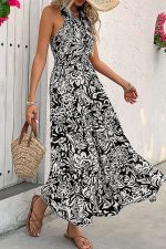 Fashion Floral Printed Halter Neck Maxi Dress - Image 4