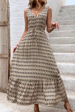 Fashion Printed V Neck Sleeveless Maxi Dress - Image 3