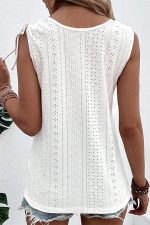 Solid Color U Neck Drawstring Casual Tops - Image 4