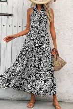 Fashion Floral Printed Halter Neck Maxi Dress - Image 3