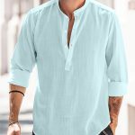 Classic Design Cotton Boat Neck Henley Shirt, Men's Casual Fit Vintage Style Long Sleeve Top For Spring Fall - Image 4