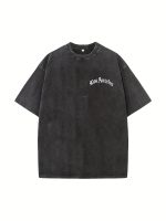 Men's Los Angeles' Printed Short-sleeved Drop-shoulder T-shirt Round Neck Top - Image 4