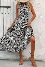 Fashion Floral Printed Halter Neck Maxi Dress