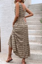 Fashion Printed V Neck Sleeveless Maxi Dress - Image 6