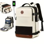 Large Capacity Travel Backpack With Shoe Compartment, Dacron Lightweight Laptop Daypack With Charging Port, Fashion Travel Commuter Bag - Image 16