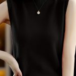 Solid Knit Mock Neck Tank Top, Casual Sleeveless Tank Top, Women's Clothing - Image 2