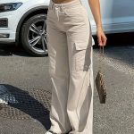 Flap Pockets Wide Leg Cargo Pants, Casual High Waist Loose Pants For Spring & Summer, Women's Clothing - Image 3