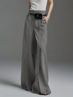 Solid Color Wide Leg Pants, Casual Split Hem Loose Suit Pants For Spring & Summer, Women's Clothing - Image 6
