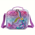 Mermaid Tail Backpack Set, School Bag With Lunch Box And Pencil Case, Cute Sequin Shoulder Bag, Insulated Lunch Tote, Sparkly Pink Leather Backpack Combo - Image 8