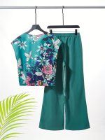 Elegant Two Piece Set, Floral Print Crew Neck Tank Top & Elastic Waist Pocket Pants Outfits For Spring & Summer, Women's Clothing - Image 3