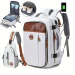 Carry-On Travel Backpack With Shoes Compartment, Expandable Waterproof Luggage Daypack, Portable Laptop Schoolbag