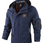 Multiple Pocket Design Men's Embroidery Long Sleeve Zip Up Drawstring Hooded Jacket, Men's Stand Collar Thin Jacket For Spring Outdoor - Image 2