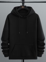 Men's Long Sleeve Solid Hoodies Street Casual Sports And Fashionable With Kangaroo Pocket Sweatshirt, Suitable For Outdoor Sports, For Autumn And Winter, Fashionable And Versatile