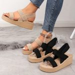 Women's Summer Wedge Sandals, Casual Round Open Toe Elastic Band Shoes, Comfortable Slip On Beach Sandals - Image 6