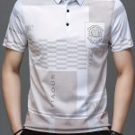 Men's Irregular Geometric Pattern And Alphabet Print Sports Shirt With Henley Neck, Lapel Collar And Short Sleeve, Casual And Chic Tee For Men, Tops Suitable For Summer Outdoors Activities - Image 3