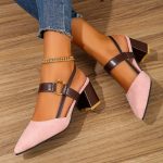 Women's Pointed Toe Block High Heel Sandals, Fashion Solid Color Slingback Shoes, Versatile Mid Heels - Image 4