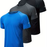 3pcs Men's Athletic Short Sleeve Crew Neck Moisture-wicking Shirts, Undershirt With Sleeve Electrocardiography Print, Sports Comfy Tee - Image 4