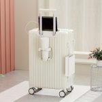 Minimalist Solid Color Hardside Suitcase, Casual Business, Thickened Carry-On With Wheels Luggage Case With Cup Holder & Hook - Image 2