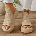 Women's Platform Slide Sandals, Comfortable White Platform Perforated Design, Summer Breathable Wedge Footwear - Image 12