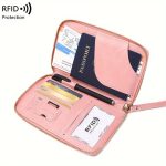 Solid Color RFID Portable Passport Holder, Multi Functional Airplane Ticket Clip, Travel Credit Card Wallet With Zipper And Wrist Strap - Image 3