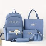 5pcs Cute Cartoon School Backpack, 1set Preppy Style Travel Bookbag Daypack With Tote Bag Crossbody Bag Pencil Case And Drawstring Storage Bag - Image 5