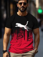 Men's Gradient Color Running Leopard And Paint Mark Pattern Print T-shirt With Crew Neck And Short Sleeve, Perfect Tops For Outdoors Activities - Image 6