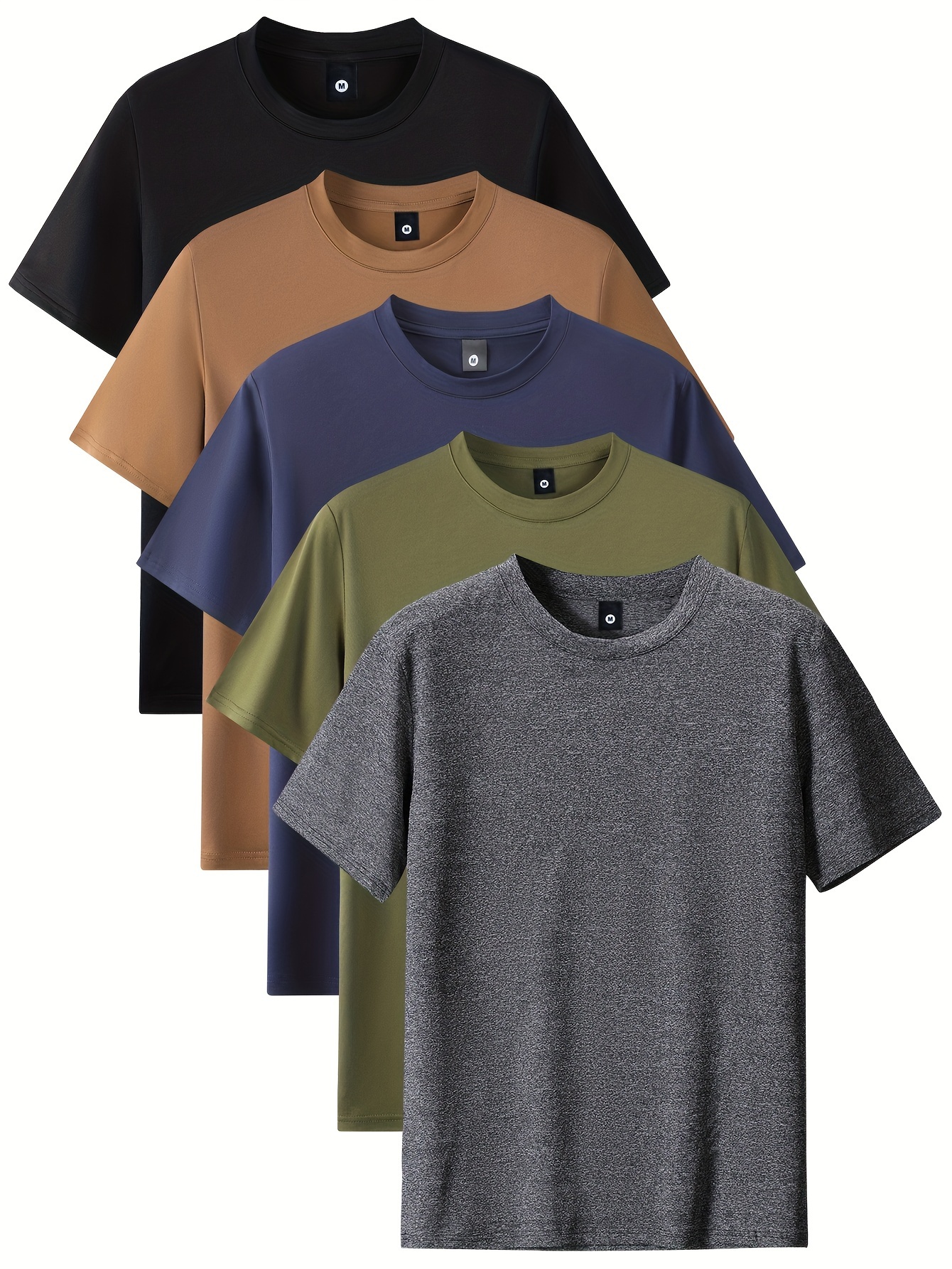 beda0f1b-72d0-4dd1-b8a2-c98074aab153.jpg Men's Fashion 5pcs Sports T-shirt, Casual Stretch Round Neck Tee Shirt For Summer - Image 1