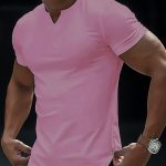 Solid Color Men's Comfy V-Neck Medium Stretch T-shirt, Men's Summer Clothes, Men's Outfits - Image 13