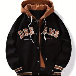 Men's Casual Hooded Varsity Jacket, Street Style Letter Print Jacket For School - Image 2