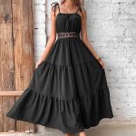 Solid Color Hollow Waist Casual Dress - Image 7