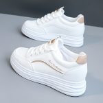 Women's Casual Sneakers, Fashion All-match White Shoes, Thick Sole Lace-up Skate Shoes - Image 3