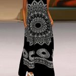 Mandala Floral Print Maxi Dress, Elegant Notched Neck Sleeveless Dress, Women's Clothing - Image 2