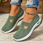 Women's Solid Color Sneakers, Breathable Knit Slip On Outdoor Shoes, Lightweight Low Top Shoes - Image 15