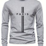 PARIS Print, Men's Graphic Design Crew Neck Long Sleeve Active T-shirt Tee, Casual Comfy Shirts For Spring Summer Autumn, Men's Clothing Tops - Image 3