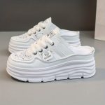 Women's Breathable Platform Mule Sneakers, Casual Cutout Design Lace Up Shoes, Comfortable Summer Shoes - Image 17