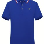 Breathable Embroidered Shirt, Men's Casual Crocodile Pattern Stripe Lapel Button Up Golf Shirt For Summer - Image 9
