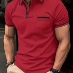 Breathable Regular Fit Men's Chic Contrast Binding Short Sleeve Golf Shirt With Chest Pocket For Summer, Men's Clothing - Image 4