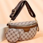 Classic Textured Crescent Crossbody Bag, Vintage Zipper Chest Bag With Round Mini Purse For Women - Image 7
