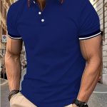 Breathable Contrast Binding Men's Casual Short Sleeve Lapel Golf Shirt For Summer, Men's Clothing - Image 6