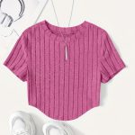 Solid Ribbed Crop T-Shirt, Casual Crew Neck Short Sleeve Top, Women's Clothing - Image 5