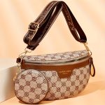 Classic Textured Crescent Crossbody Bag, Vintage Zipper Chest Bag With Round Mini Purse For Women - Image 4
