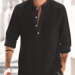 Classic Design Cotton Boat Neck Henley Shirt, Men's Casual Fit Vintage Style Long Sleeve Top For Spring Fall - Image 9
