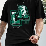 Men's Los Angeles Print Short Sleeve T-Shirts, Comfy Casual Elastic Crew Neck Tops, Men's Clothing - Image 5