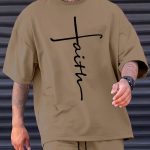 Faith Print Men's Casual Loose Short Sleeve Crew Neck T-shirt, Summer Outdoor Street - Image 6