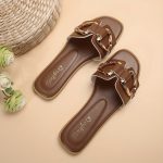 Women's Metallic Buckle Decor Slides, Fashionable Square Open Toe Summer Shoes, Casual Beach Flat Slides - Image 3