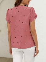 Heart Print V Neck Blouse, Casual Petal Sleeve Blouse For Spring & Summer, Women's Clothing - Image 5